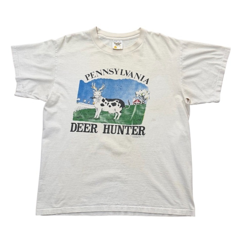 Vintage 80s Pennsylvania Deer Hunter Cow Funny Joke Novelty Farm Graphic T-shirt
